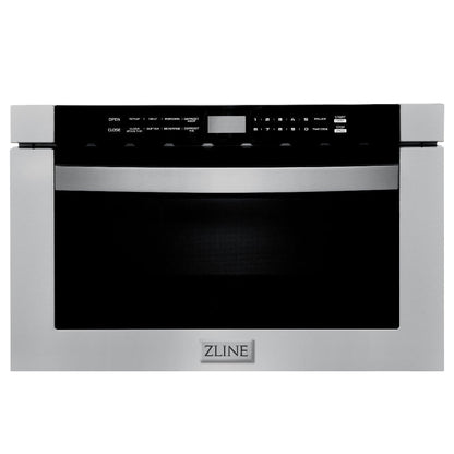 ZLINE Kitchen Package with 36 in. French Door Refrigerator, 36 in. Dual Fuel Range, 36 in. Range Hood, 24 in. Microwave Drawer, 24 in. Tall Tub Dishwasher and 24 in. Wine Cooler in Stainless Steel (6KPR-RARH36-MWDWV-RWV)