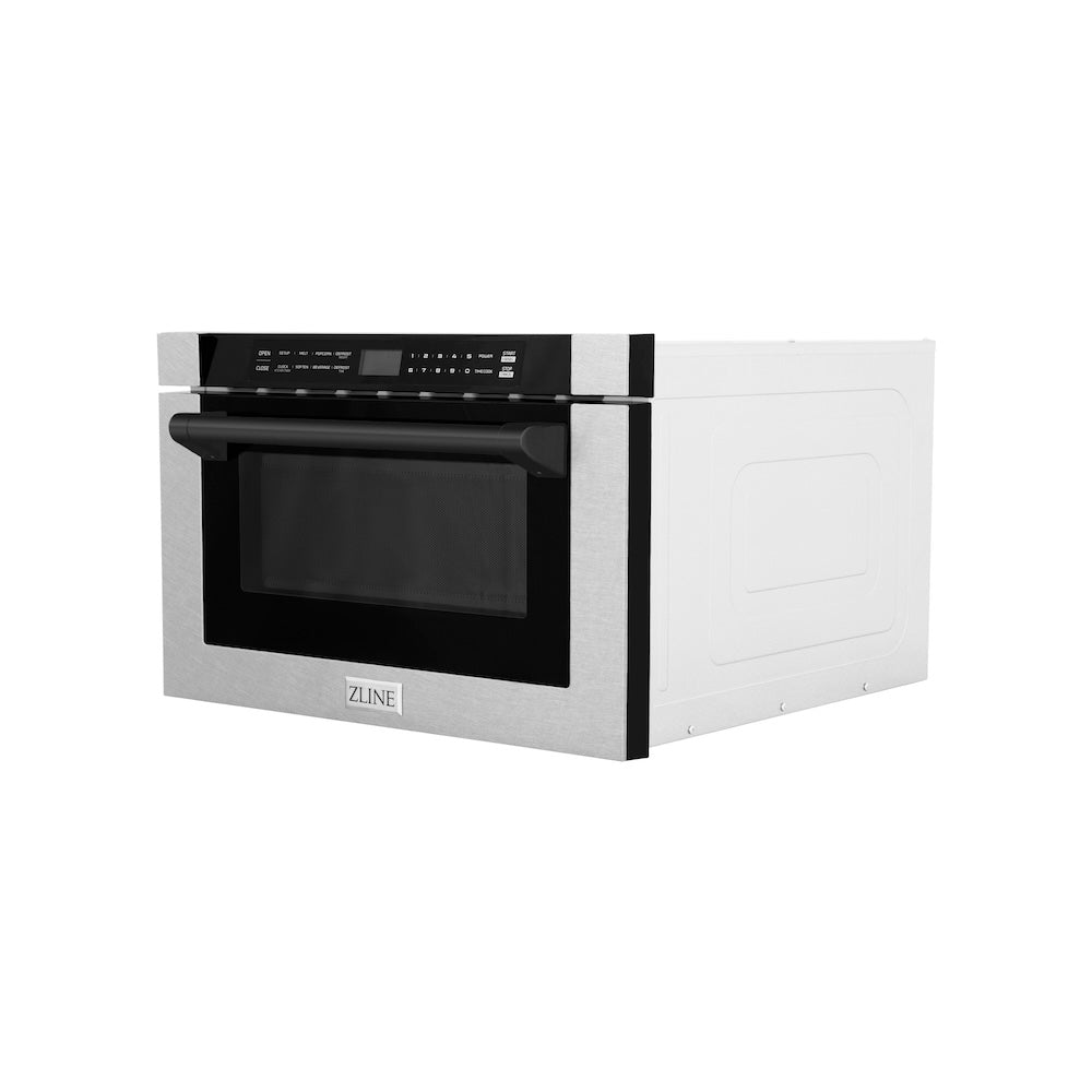 ZLINE Autograph Edition 24 in. 1.2 cu. ft. Built-in Microwave Drawer with a Traditional Handle in Satin Stainless Steel and Matte Black Accents (MWDZ-1-SS-H-MB)