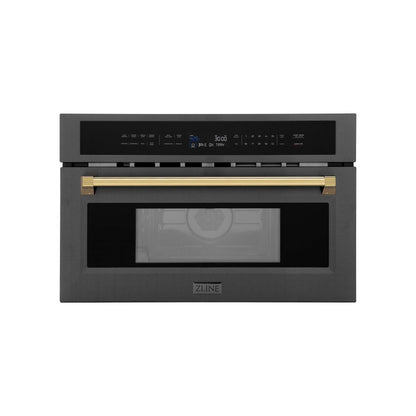 ZLINE Autograph Edition 30 in. 1.6 cu ft. Built-in Convection Microwave Oven in Black Stainless Steel with Polished Gold Accents (MWOZ-30-BS-G)