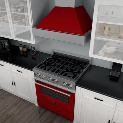 ZLINE 36 in. 4.6 cu. ft. Legacy Dual Fuel Range with 6 Burner Gas Cooktop and Electric Convection Oven in Satin Stainless Steel and Red Gloss Door (RAS-RG-36)