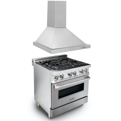 ZLINE 30 in. Kitchen Package with Satin Stainless Steel Dual Fuel Range and Convertible Vent Range Hood (2KP-RASNRH30)