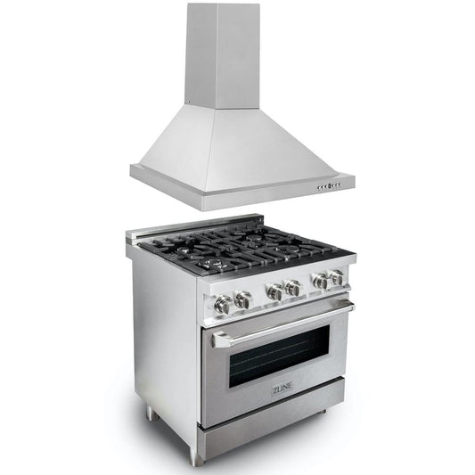 ZLINE 30 in. Kitchen Package with Satin Stainless Steel Dual Fuel Range and Convertible Vent Range Hood (2KP-RASNRH30)