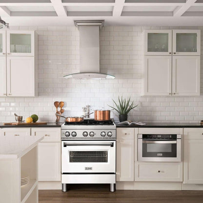ZLINE 30 in. 4.0 cu. ft. Legacy Dual Fuel Range with 4 Burner Gas Cooktop and Electric Convection Oven in Stainless Steel and White Matte Door (RA-WM-30)