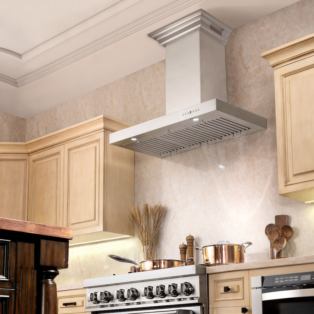 ZLINE 48 in. CrownSound™ Ducted Vent Wall Mount Range Hood in Stainless Steel with Built-in Bluetooth Speakers (KECRN-BT-48)