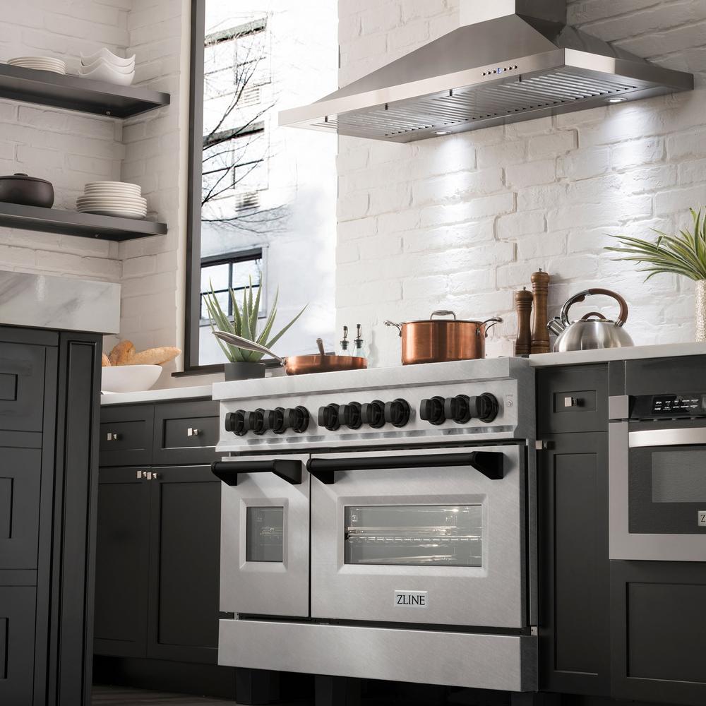 ZLINE Autograph Edition 48 in. 6.0 cu. ft. Legacy Dual Fuel Range with 7 Burner Gas Cooktop and 2 Electric Ovens in Satin Stainless Steel and Matte Black Accents (RASZ-SN-48-MB)