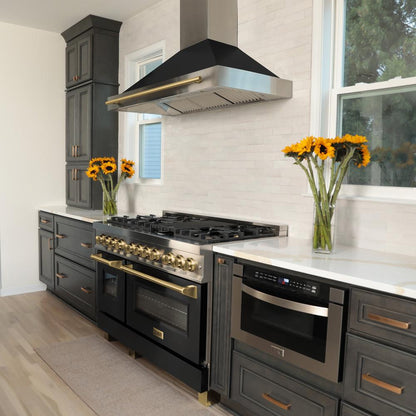 ZLINE Autograph Edition 48 in. Convertible Stainless Steel Range Hood with Black Matte Shell and Polished Gold Handle (KB4STZ-BLM48-G)