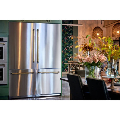 ZLINE Autograph Edition 60 in. 32.2 cu. ft. French Door Built-In Bottom Freezer Refrigerator with Water Dispenser and Ice Maker in Stainless Steel with Polished Gold Accents (RBIVZ-304-60-G)