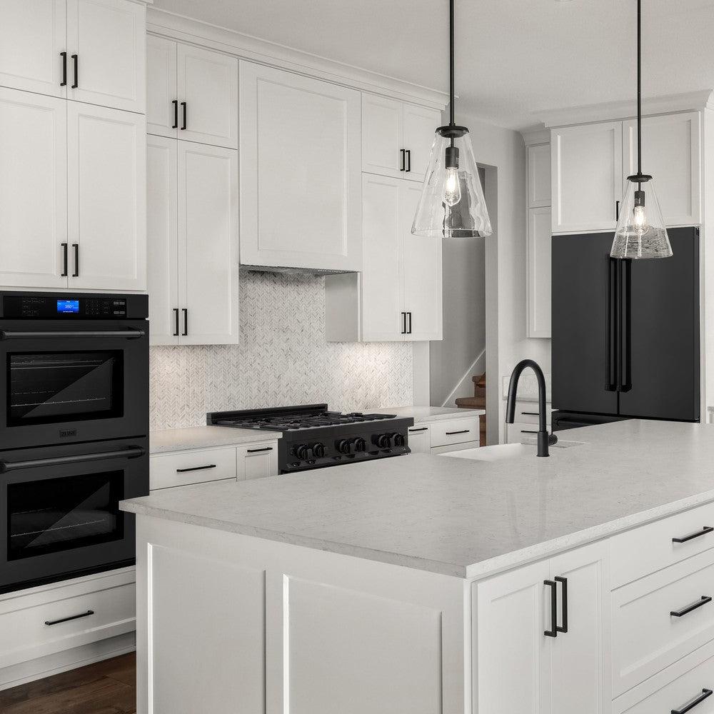 ZLINE Kitchen Package with Black Stainless Steel Refrigerator, 36 in. Dual Fuel Range, 36 in. Range Hood, Microwave Drawer, and 24 in. Tall Tub Dishwasher (5KPR-RABRH36-MWDWV)
