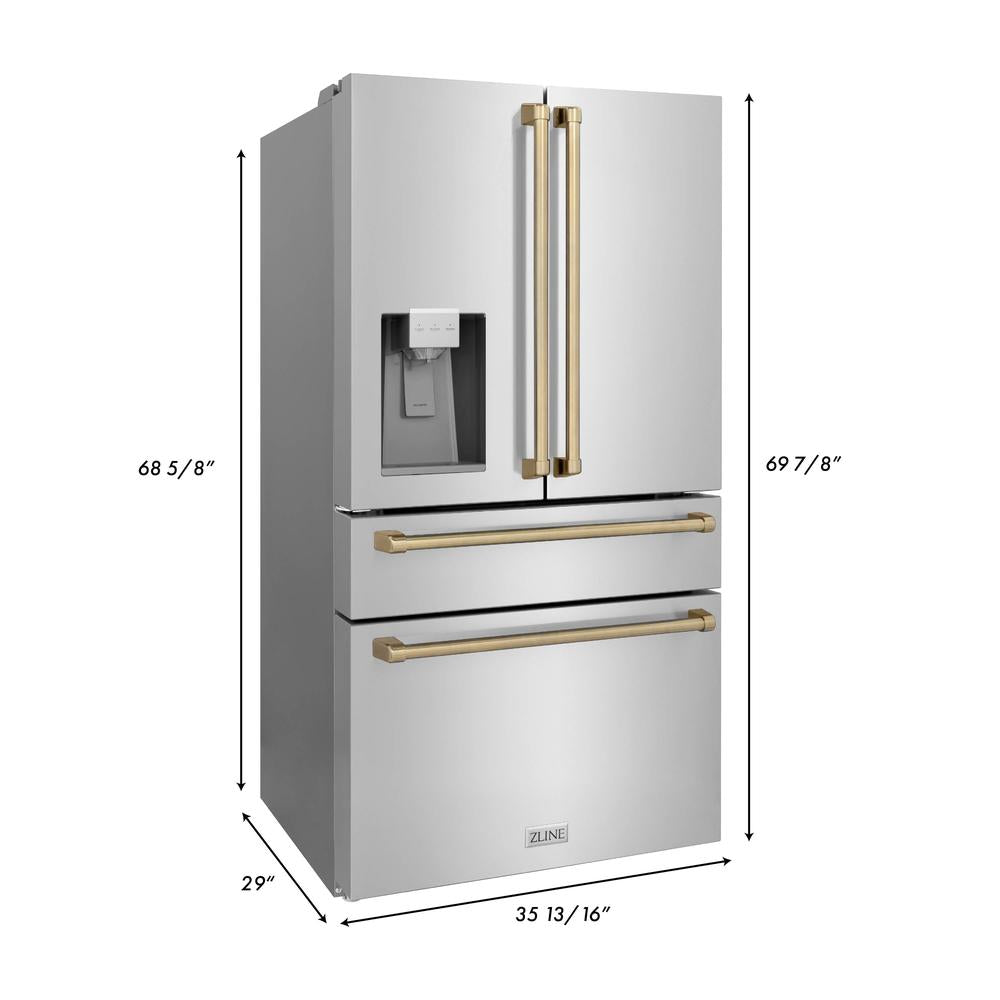 ZLINE Autograph Edition 48 in. Kitchen Package with Stainless Steel Dual Fuel Range, Range Hood, Dishwasher and Refrigerator with Champagne Bronze Accents (4KAPR-RARHDWM48-CB)