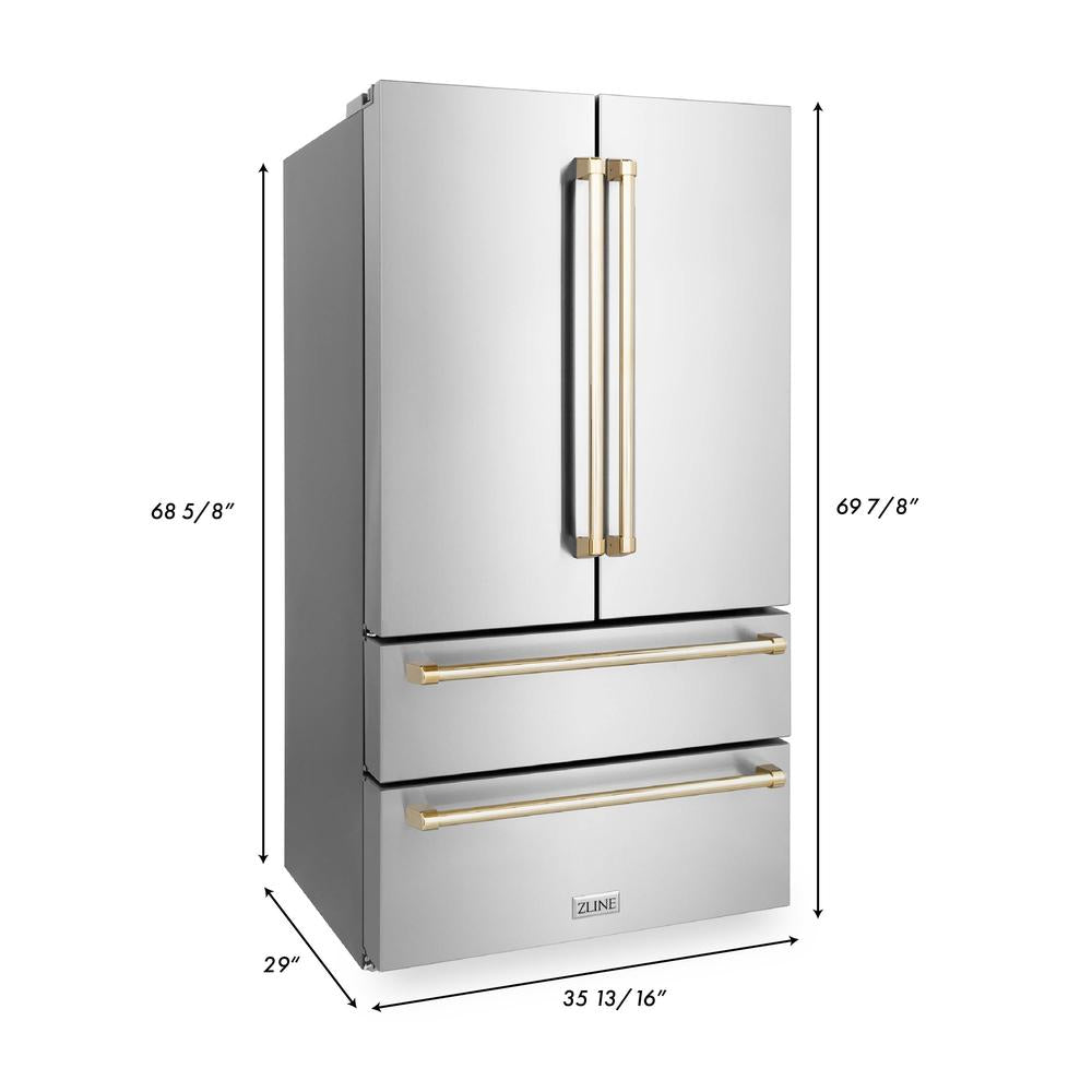 ZLINE Autograph Edition 30 in. Kitchen Package with Stainless Steel Dual Fuel Range, Range Hood, Dishwasher and Refrigerator with Polished Gold Accents (4KAPR-RARHDWM30-G)