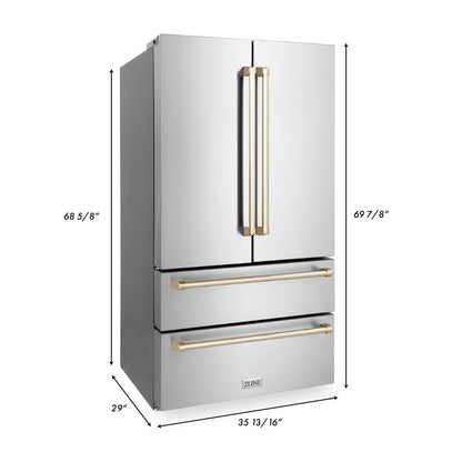ZLINE Autograph Edition 30 in. Kitchen Package with Stainless Steel Dual Fuel Range, Range Hood, Dishwasher and Refrigerator with Polished Gold Accents (4KAPR-RARHDWM30-G)