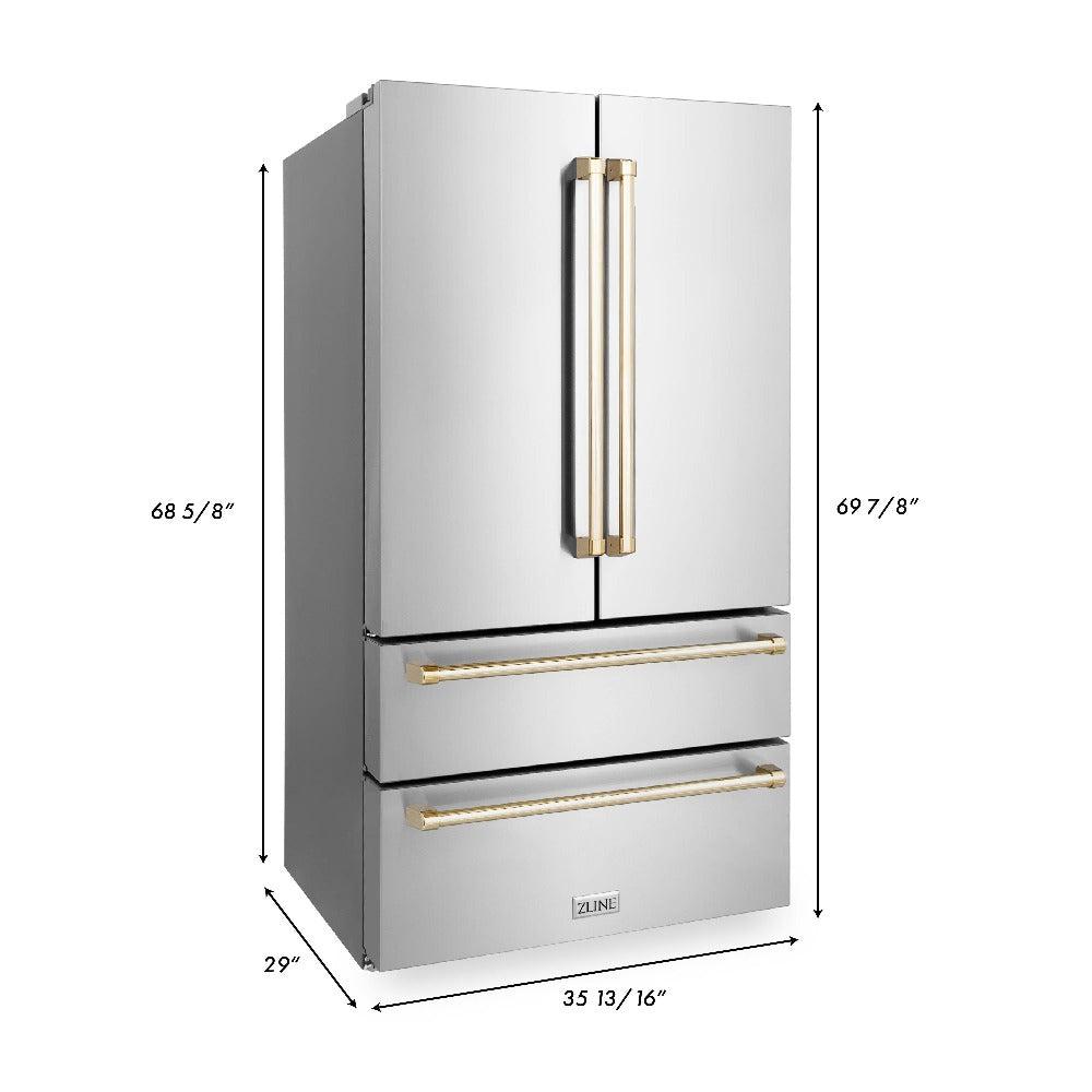 ZLINE Autograph Edition 48 in. Kitchen Package with Stainless Steel Dual Fuel Range, Range Hood, Dishwasher and Refrigerator with Polished Gold Accents (4KAPR-RARHDWM48-G)