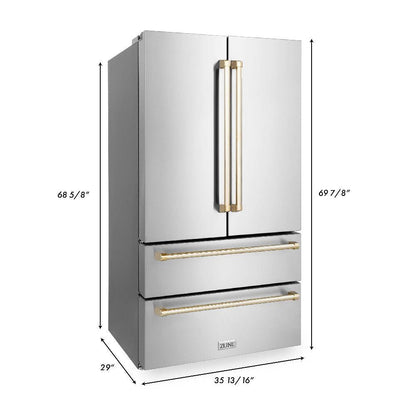 ZLINE Autograph Edition 48 in. Kitchen Package with Stainless Steel Dual Fuel Range, Range Hood, Dishwasher and Refrigerator with Polished Gold Accents (4KAPR-RARHDWM48-G)