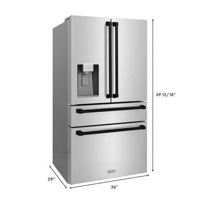 ZLINE Autograph Edition 48 in. Kitchen Package with Stainless Steel Dual Fuel Range, Range Hood, Dishwasher and Refrigerator with Matte Black Accents (4KAPR-RARHDWM48-MB)
