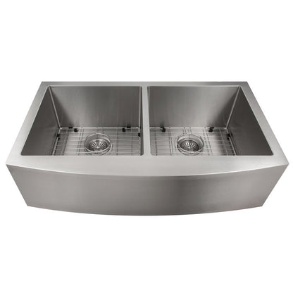 ZLINE 36 in. Niseko Farmhouse Apron Mount Double Bowl Stainless Steel Kitchen Sink with Bottom Grid (SA50D-36)