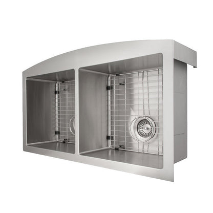 ZLINE 36 in. Niseko Farmhouse Apron Mount Double Bowl Stainless Steel Kitchen Sink with Bottom Grid (SA50D-36)