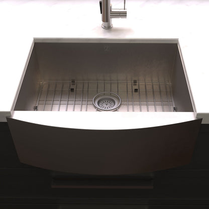 ZLINE 30 in. Zermatt Farmhouse Apron Mount Single Bowl Satin Stainless Steel Kitchen Sink with Bottom Grid (SAS-30S)