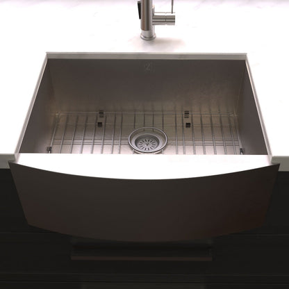 ZLINE 33 in. Vail Farmhouse Apron Mount Single Bowl Stainless Steel Kitchen Sink with Bottom Grid (SAS-33)