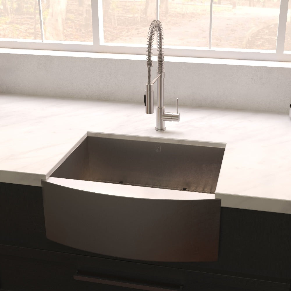 ZLINE 33 in. Vail Farmhouse Apron Mount Single Bowl Stainless Steel Kitchen Sink with Bottom Grid (SAS-33)