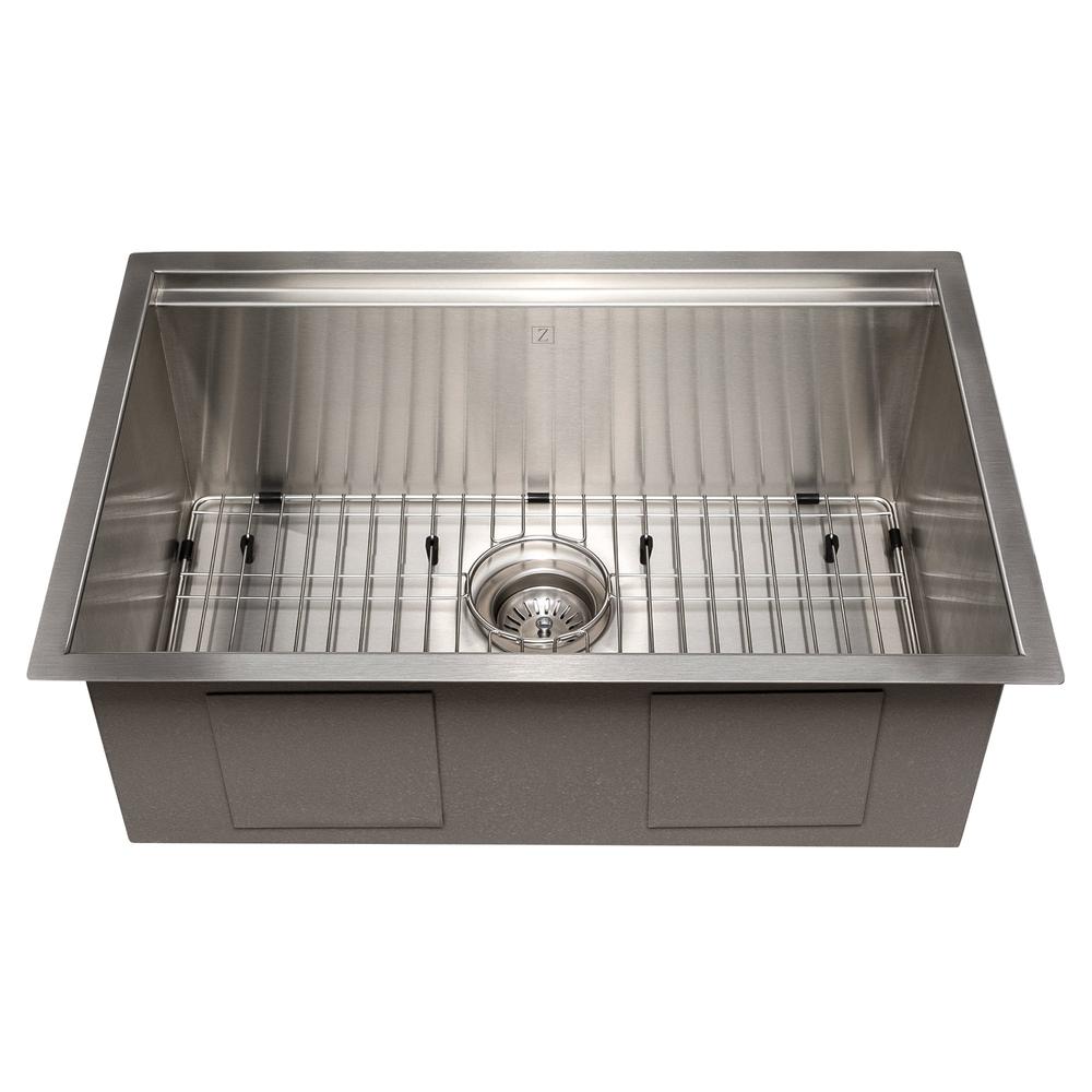 ZLINE 27 in. Garmisch Undermount Single Bowl Stainless Steel Kitchen Sink with Bottom Grid and Accessories (SLS-27)