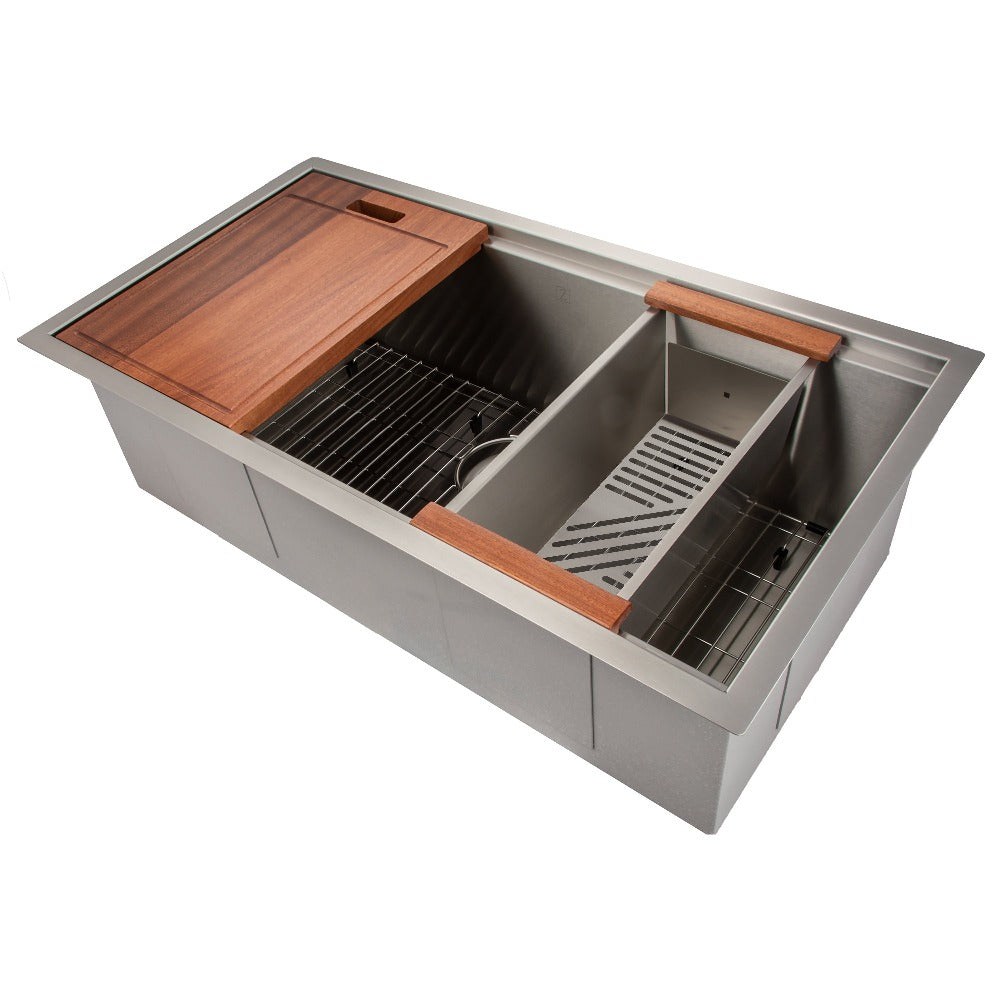 ZLINE 33 in. Garmisch Undermount Single Bowl Stainless Steel Kitchen Sink with Bottom Grid and Accessories (SLS-33)
