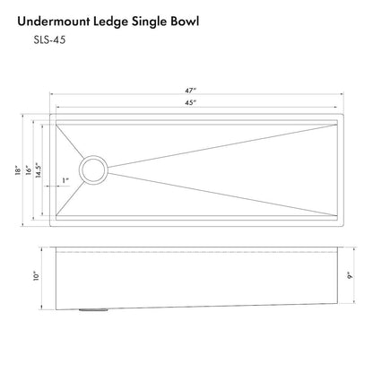 ZLINE 45 in. Garmisch Undermount Single Bowl Stainless Steel Kitchen Sink with Bottom Grid and Accessories (SLS-45)