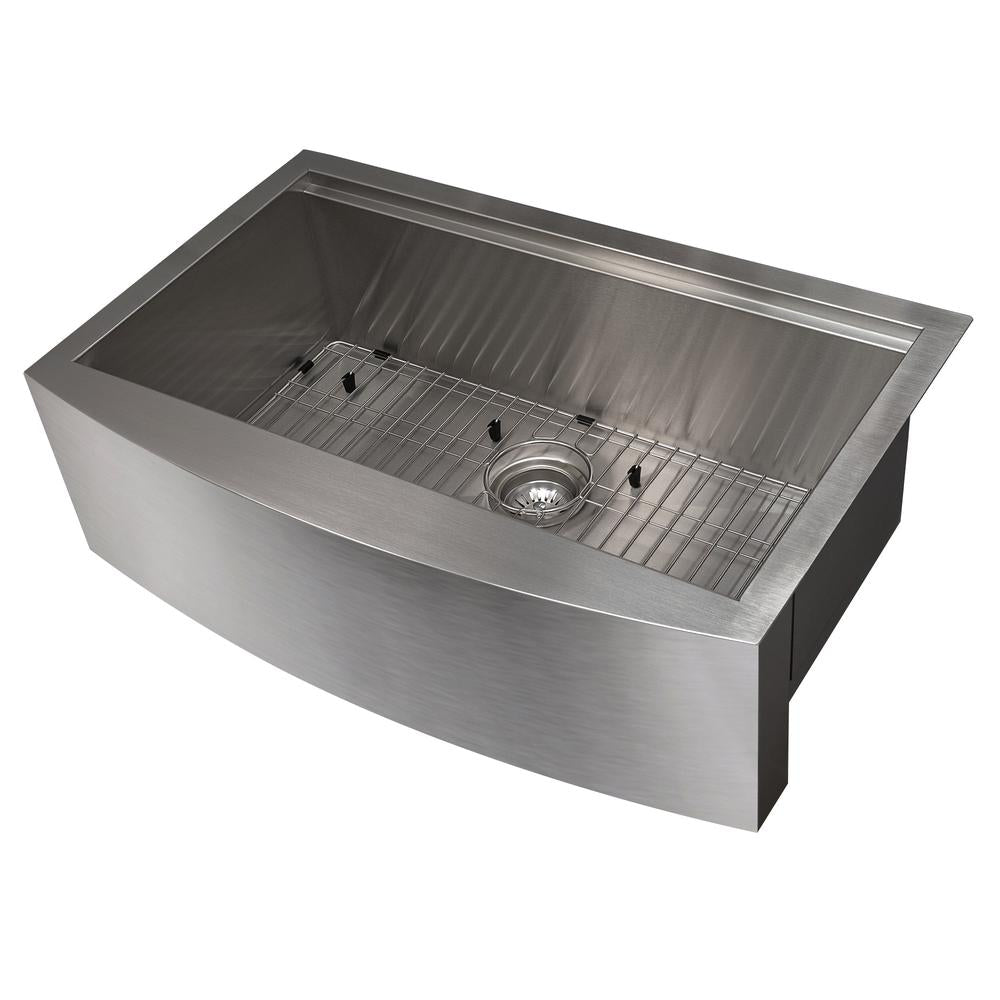 ZLINE 33 in. Moritz Farmhouse Apron Mount Single Bowl Stainless Steel Kitchen Sink with Bottom Grid and Accessories (SLSAP-33)