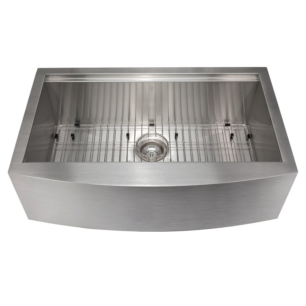 ZLINE 33 in. Moritz Farmhouse Apron Mount Single Bowl Stainless Steel Kitchen Sink with Bottom Grid and Accessories (SLSAP-33)