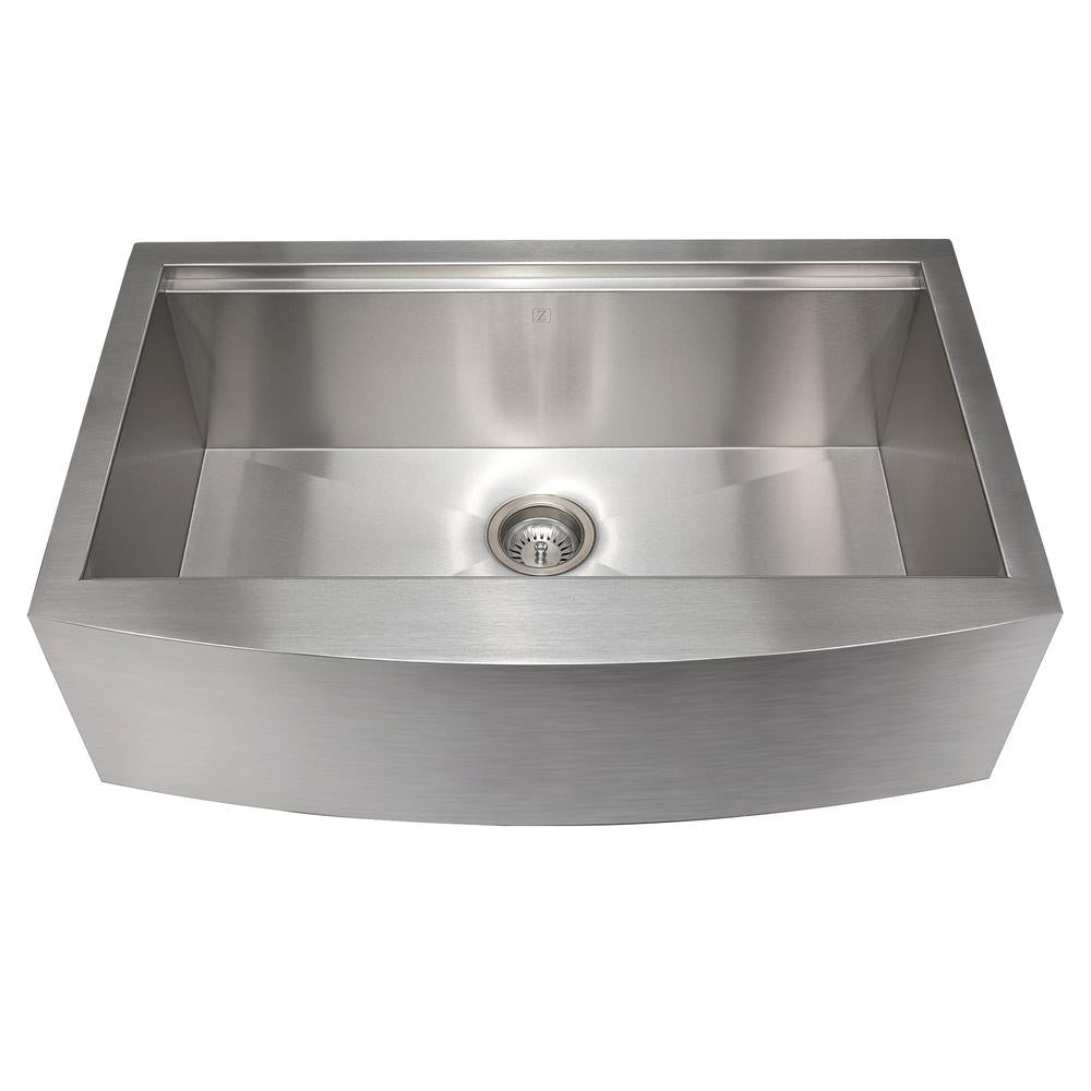 ZLINE 33 in. Moritz Farmhouse Apron Mount Single Bowl Stainless Steel Kitchen Sink with Bottom Grid and Accessories (SLSAP-33)