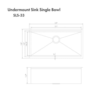 ZLINE 33 in. Garmisch Undermount Single Bowl Stainless Steel Kitchen Sink with Bottom Grid and Accessories (SLS-33)