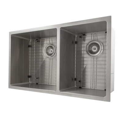 ZLINE 33 in. Chamonix Undermount Double Bowl Stainless Steel Kitchen Sink with Bottom Grid (SR60D-33)