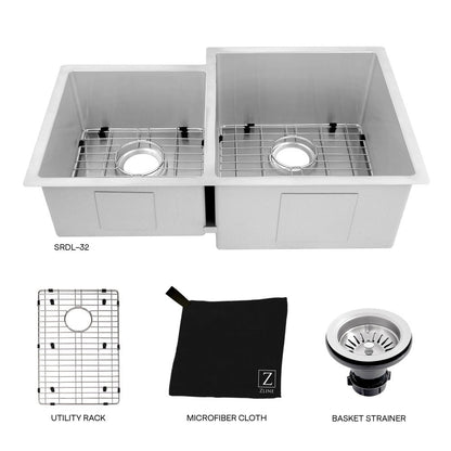 ZLINE 32 in. Jackson Undermount Double Bowl Stainless Steel Kitchen Sink with Bottom Grid (SRDL-32)