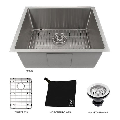 ZLINE 23 in. Meribel Undermount Single Bowl Stainless Steel Kitchen Sink with Bottom Grid (SRS-23)