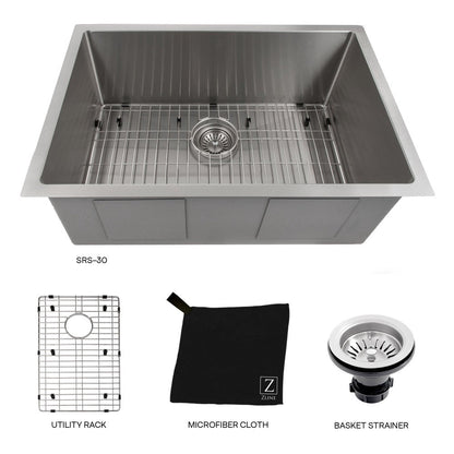 ZLINE 30 in. Meribel Undermount Single Bowl Stainless Steel Kitchen Sink with Bottom Grid (SRS-30)