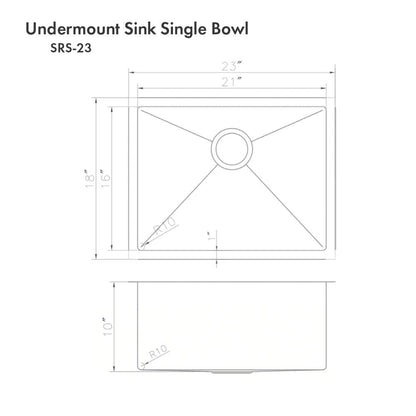 ZLINE 23 in. Meribel Undermount Single Bowl Stainless Steel Kitchen Sink with Bottom Grid (SRS-23)