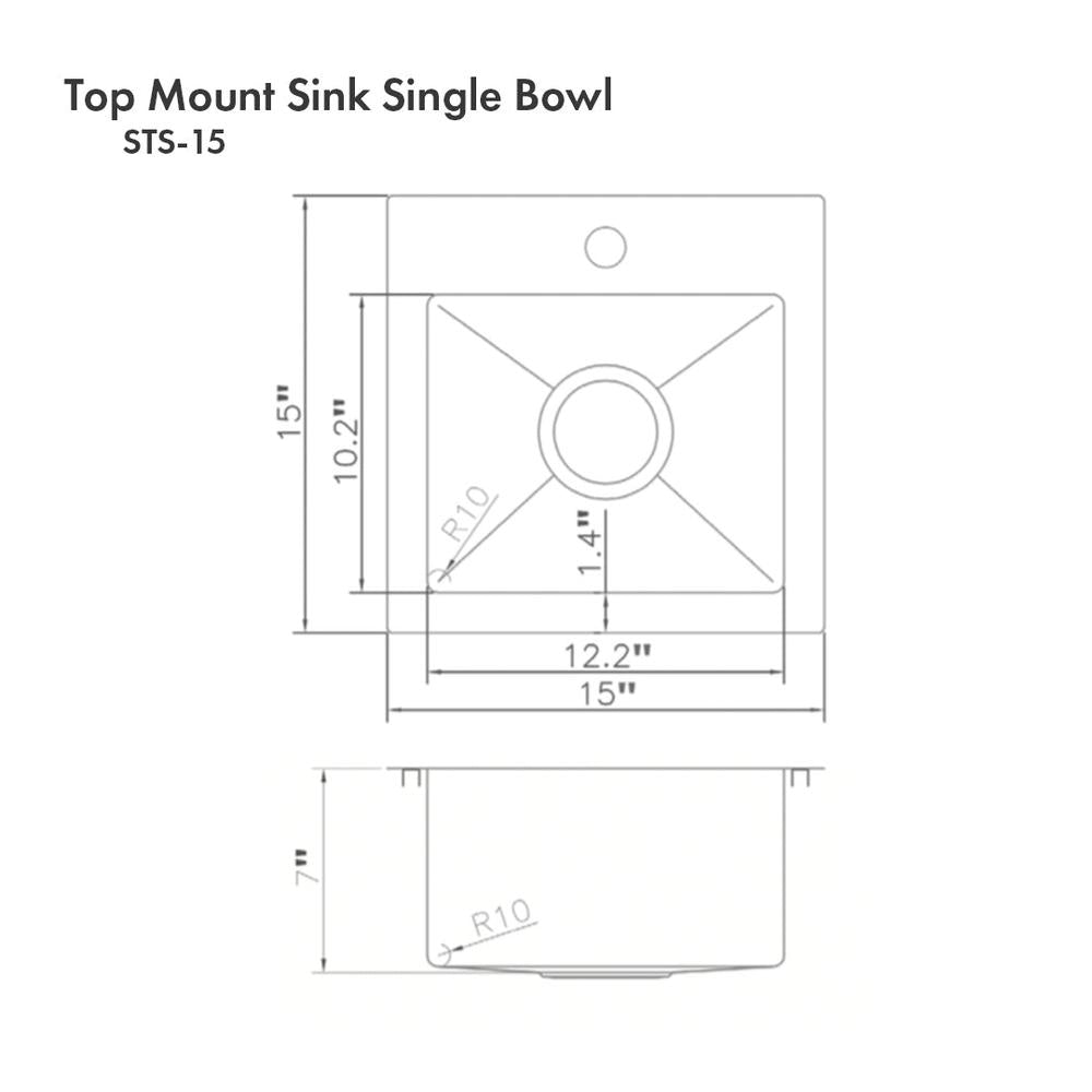 ZLINE 15 in. Donner Topmount Single Bowl Bar Kitchen Sink in Stainless Steel (STS-15)