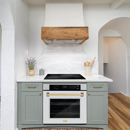 ZLINE Autograph Edition 30 in. Professional True Convection Single Wall Oven with Air Fry and Self Clean in Stainless Steel with White Matte Door and Polished Gold Handle (WASZ-WM-30-G)