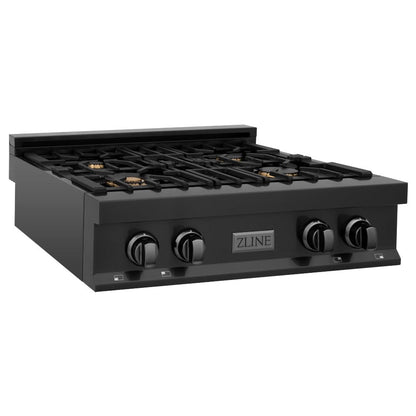ZLINE Kitchen Package with 30 in. Black Stainless Steel Rangetop and 30 in. Over The Range Microwave with Modern Handle (2KP-RTBOTR30)