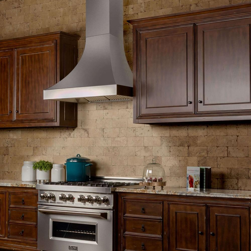 ZLINE 36 in. Designer Series Satin Stainless Steel Ducted Wall Range Hood (8632S-36)