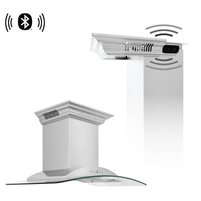 ZLINE 30 in. CrownSound™ Ducted Vent Wall Mount Range Hood in Stainless Steel and Glass with Built-in Bluetooth Speakers (KNCRN-BT-30)