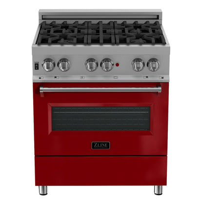 ZLINE 36 in. 4.6 cu. ft. Legacy Dual Fuel Range with 6 Burner Gas Cooktop and Electric Convection Oven in Satin Stainless Steel and Red Gloss Door (RAS-RG-36)