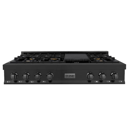 ZLINE Kitchen Package with 48 in. Black Stainless Steel Rangetop, 48 in. Convertible Range Hood and Double Wall Oven (3KP-RTBRH48-AWD)