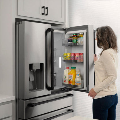 ZLINE Autograph Edition 36 in. 21.6 cu. ft. Counter-Depth French Door Refrigerator with Water and Ice Dispenser in Fingerprint-Resistant Stainless Steel with Matte Black Traditional Handles (RFMZ-W-36-MB)