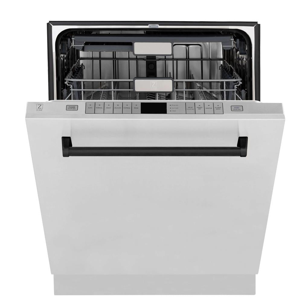 ZLINE Autograph Edition Kitchen Package with Stainless Steel 30 in. Dual Fuel Range, 30 in. Range Hood, and 24 in. Dishwasher with Matte Black Accents (3AKP-RARHDWM30-MB)