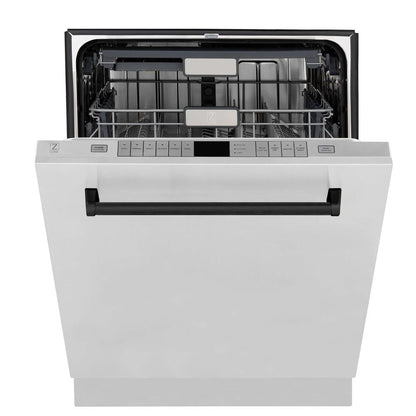 ZLINE Autograph Edition Kitchen Package with Stainless Steel 30 in. Dual Fuel Range, 30 in. Range Hood, and 24 in. Dishwasher with Matte Black Accents (3AKP-RARHDWM30-MB)