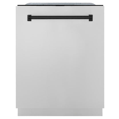 ZLINE Autograph Edition 30 in. Kitchen Package with Stainless Steel Dual Fuel Range, Range Hood, Dishwasher and Refrigerator with Matte Black Accents (4KAPR-RARHDWM30-MB)