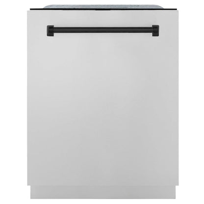 ZLINE Autograph Edition 48 in. Kitchen Package with Stainless Steel Dual Fuel Range, Range Hood, Dishwasher and Refrigerator Including External Water Dispenser with Matte Black Accents (4AKPR-RARHDWM48-MB)