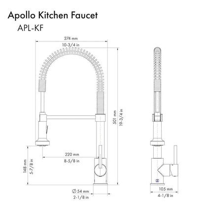 ZLINE Autograph Edition Apollo Pull Down Spring Single Handle Kitchen Faucet in Matte Black and Champagne Bronze (APL-KF-ZMBCB)