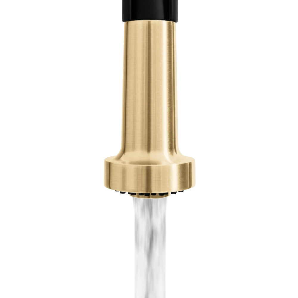 ZLINE Autograph Edition Apollo Pull Down Spring Single Handle Kitchen Faucet in Matte Black and Champagne Bronze (APL-KF-ZMBCB)