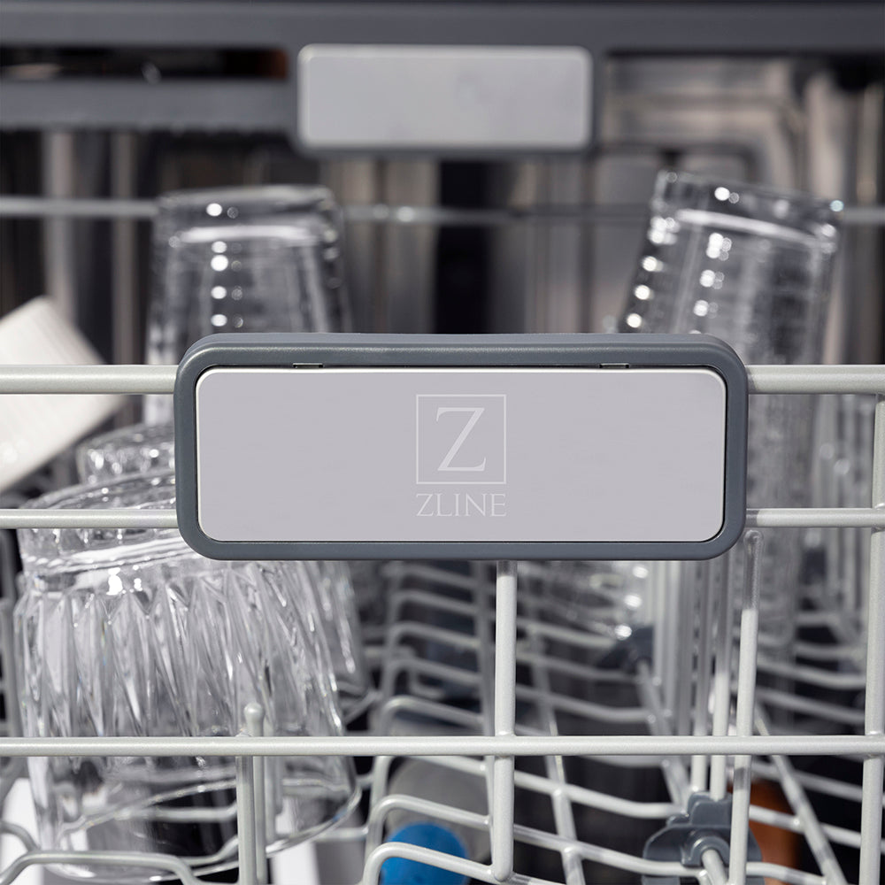 ZLINE Autograph Edition 24 in. Monument Series 3rd Rack Top Touch Control Tall Tub Dishwasher in Black Stainless Steel with Champagne Bronze Helix Handle, 45dBa (DWMTZ-BS-24-KCB)